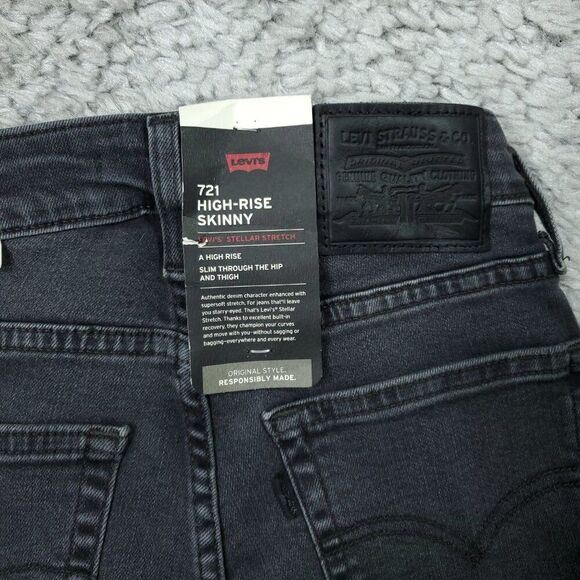 Levi's Premium 721 High Rise Skinny Jeans Black Gray Size 24x30 Stellar Stretch - Picture 4 of 11